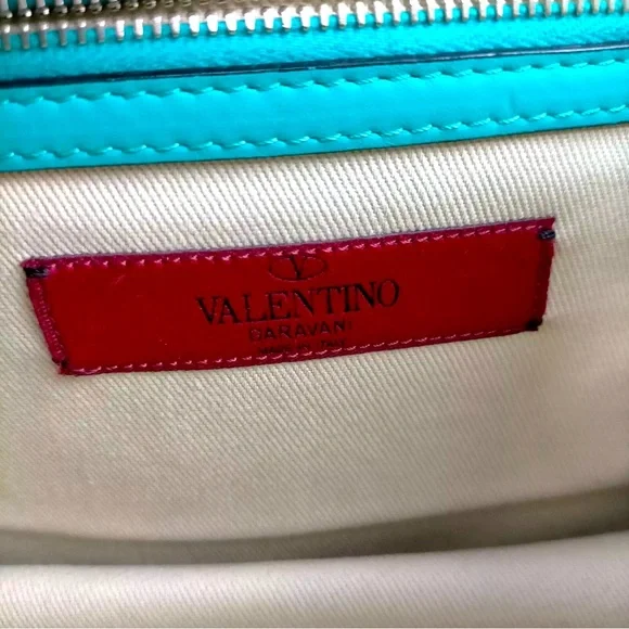❌SOLD❌ Valentino Garavani Teal Vitello Small Glam Lock Rockstud Bag - Picture 8 of 9